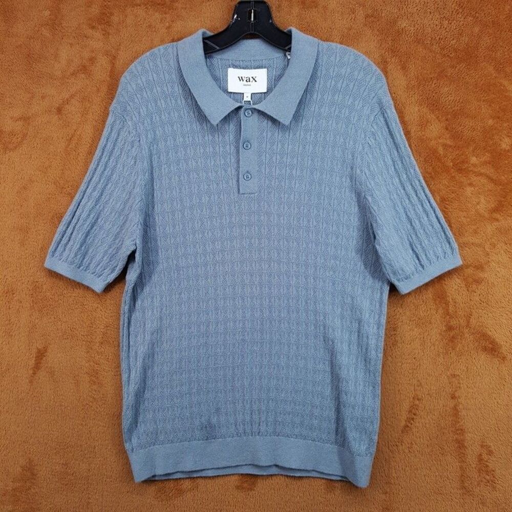 WAX LONDON Polo Shirt Mens Medium Blue Cotton Cashmere Knit NAPLES $170